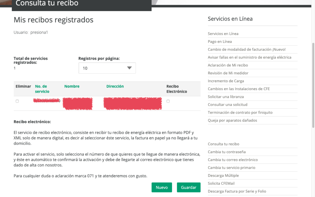 Mis recibos registrados cfe en linea