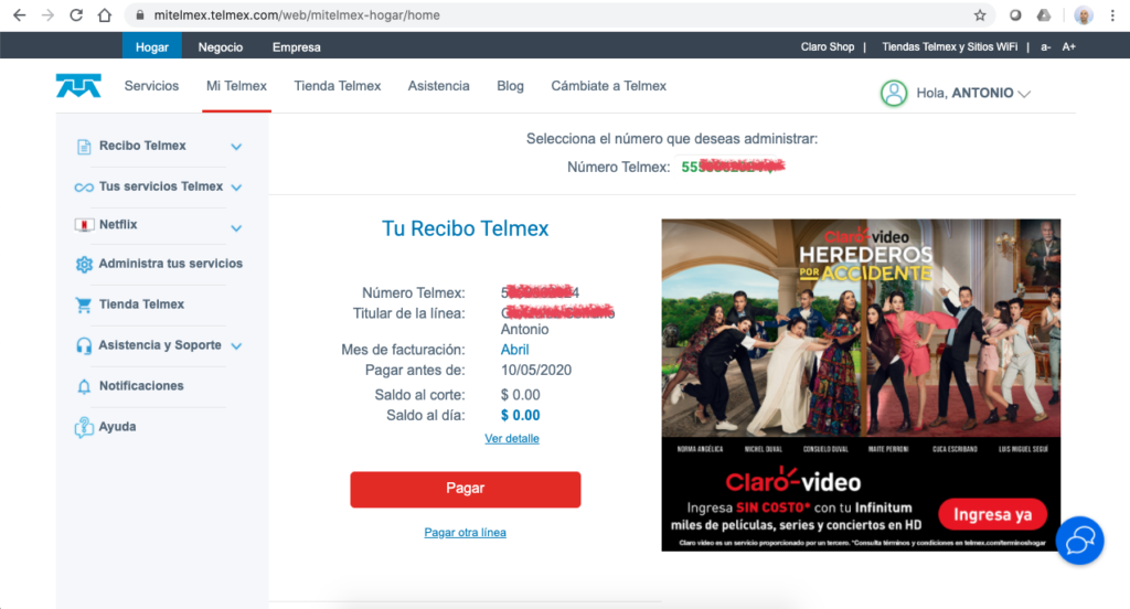 Checa el saldo y paga TELMEX en línea Presiona ENTER